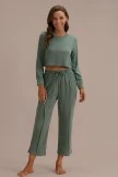 Dark Green Casual Leisure Suit Adjustable Waist Loungewear Set With Zip