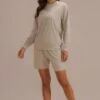 Cream Long Sleeve Round Neck Home Comfy Casual Loungewear Set