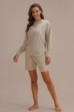 Cream Long Sleeve Round Neck Home Comfy Casual Loungewear Set
