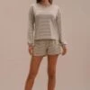 Khaki Stripe Casual Two Piece Long Sleeve Round Neck Loungewear Set