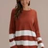 Rust Round Neck Loose Casual Block Stripe Sweater -Women Dress Shop brls007 2