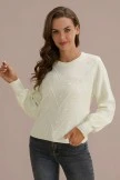 White Warm Up Round Neck Dots Adorable Sweater