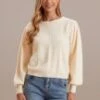 Cream Cute Long Sleeve Laciness Neckline Sweater 2 Cream Cute Long Sleeve Laciness Neckline Sweater -Women Dress Shop brls027 3 1