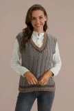 RosyBrown V Neck Cable Knit Sweater Vest