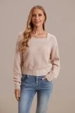 Wheat Knit Neutral Long Sleeve Square Neck Sweater