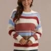 Multicolor Striped Loose Casual Round Neck Knitted Sweater -Women Dress Shop brls036 1