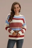 Multicolor Striped Loose Casual Round Neck Knitted Sweater