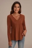 Solid Color V Neck Long Sleeve Waffle Top