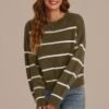 ArmyGreen Stripe Knit Lightweight Sweater