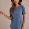 Blue Round Neck Lace Sleeve Top -Women Dress Shop brlt022207 1