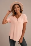 Peach Ribbed Short Sleeve Button Detail Top