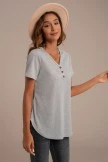 Grey Ribbed V Neck Short Sleeve Button Detail Top 6 Grey Ribbed V Neck Short Sleeve Button Detail Top - Image 4