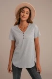Grey Ribbed V Neck Short Sleeve Button Detail Top 8 Grey Ribbed V Neck Short Sleeve Button Detail Top - Image 6