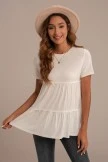 White Short Sleeve Round Neck Tiered Top 5 White Short Sleeve Round Neck Tiered Top - Image 3