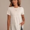 White Short Sleeve Round Neck Tiered Top -Women Dress Shop brlt022220 4