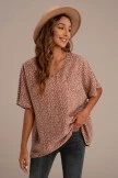 Rust Animal Print V Neck Front Pocket Top