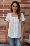 White Short Sleeve Square Neck Button Down Blouse