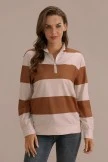 Striped Long Sleeve High Neck Pullover Top With Zipper