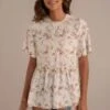 Floral Short Sleeve High Neck Ruffle Blouse -Women Dress Shop brlt2050505 2