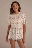 Floral Short Sleeve High Neck Ruffle Blouse