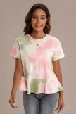 Multicolor Tie Dye Short Sleeve Round Neck Peplum Shirt 5 Multicolor Tie Dye Short Sleeve Round Neck Peplum Shirt - Image 3