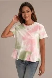 Multicolor Tie Dye Short Sleeve Round Neck Peplum Shirt 7 Multicolor Tie Dye Short Sleeve Round Neck Peplum Shirt - Image 5