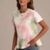 Multicolor Tie Dye Short Sleeve Round Neck Peplum Shirt