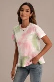 Multicolor Tie Dye Short Sleeve Round Neck Peplum Shirt