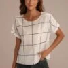 Plaid Round Neck Rolled Cuff Short Sleeve Blouse -Women Dress Shop brlt2052603 3