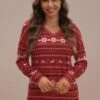 Holiday V Neck Long Sleeve Side Pockets Knit Top -Women Dress Shop brlt2062304 1