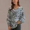 Vanilla Leopard Print V Neck 3/4 Sleeve Blouse -Women Dress Shop brlt2072101 1 1