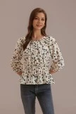 Floral Round Neck 3/4 Length Sleeve Blouse With Elastic Waist 9 Floral Round Neck 3/4 Length Sleeve Blouse With Elastic Waist - Image 7