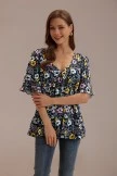 Multi Color Floral Loose Half Sleeve V Neck Top