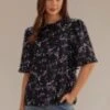 Black Floral Short Sleeve Mock Neck Peplum Blouse 1 Black Floral Short Sleeve Mock Neck Peplum Blouse -Women Dress Shop brlt2072802 1