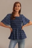 Floral Square Neck Short Sleeve Smocked Blouse 5 Floral Square Neck Short Sleeve Smocked Blouse - Image 3