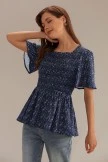 Floral Square Neck Short Sleeve Smocked Blouse 6 Floral Square Neck Short Sleeve Smocked Blouse - Image 4