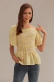Yellow Plaid Square Neck Short Sleeve Blouse 5 Yellow Plaid Square Neck Short Sleeve Blouse - Image 3