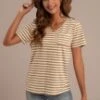 Peru Stripe V Neck Short Sleeve Tee -Women Dress Shop brlt22022501 1