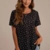 Black Casual Short Sleeve Round Neck Shirt -Women Dress Shop brlt22032401 1