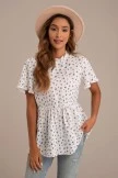 White Floral Short Sleeve Mock Neck Peplum Blouse