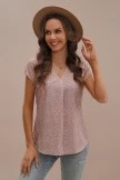 Taupe V Neck Short Sleeve Polka Dot Blouse