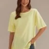Yellow Round Neck Short Sleeve Blouse Shirt