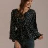 Black Floral V Neck Long Sleeve Blouse 1 Black Floral V Neck Long Sleeve Blouse -Women Dress Shop brlt3012601 1