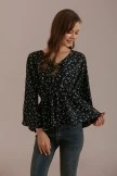 Black Floral V Neck Long Sleeve Blouse