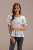 Floral Bubble Short Sleeve Square Neck Shirt