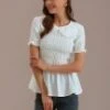 Ivory Round Neck Short Sleeve Blouse 2 Ivory Round Neck Short Sleeve Blouse -Women Dress Shop brlt3020902 1