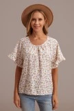 Vanilla Floral Round Neck Ruffle Short Sleeve Blouse