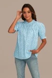Blue Floral Ruffle High Neck Smocked Blouse