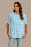 Blue Floral Ruffle High Neck Smocked Blouse 4 Blue Floral Ruffle High Neck Smocked Blouse - Image 3