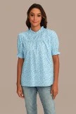Blue Floral Ruffle High Neck Smocked Blouse 5 Blue Floral Ruffle High Neck Smocked Blouse - Image 4